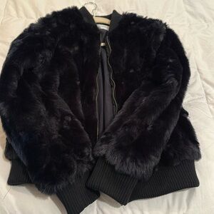 Cupcakes and Cashmere brand Faux fur dark navy bomber jacket